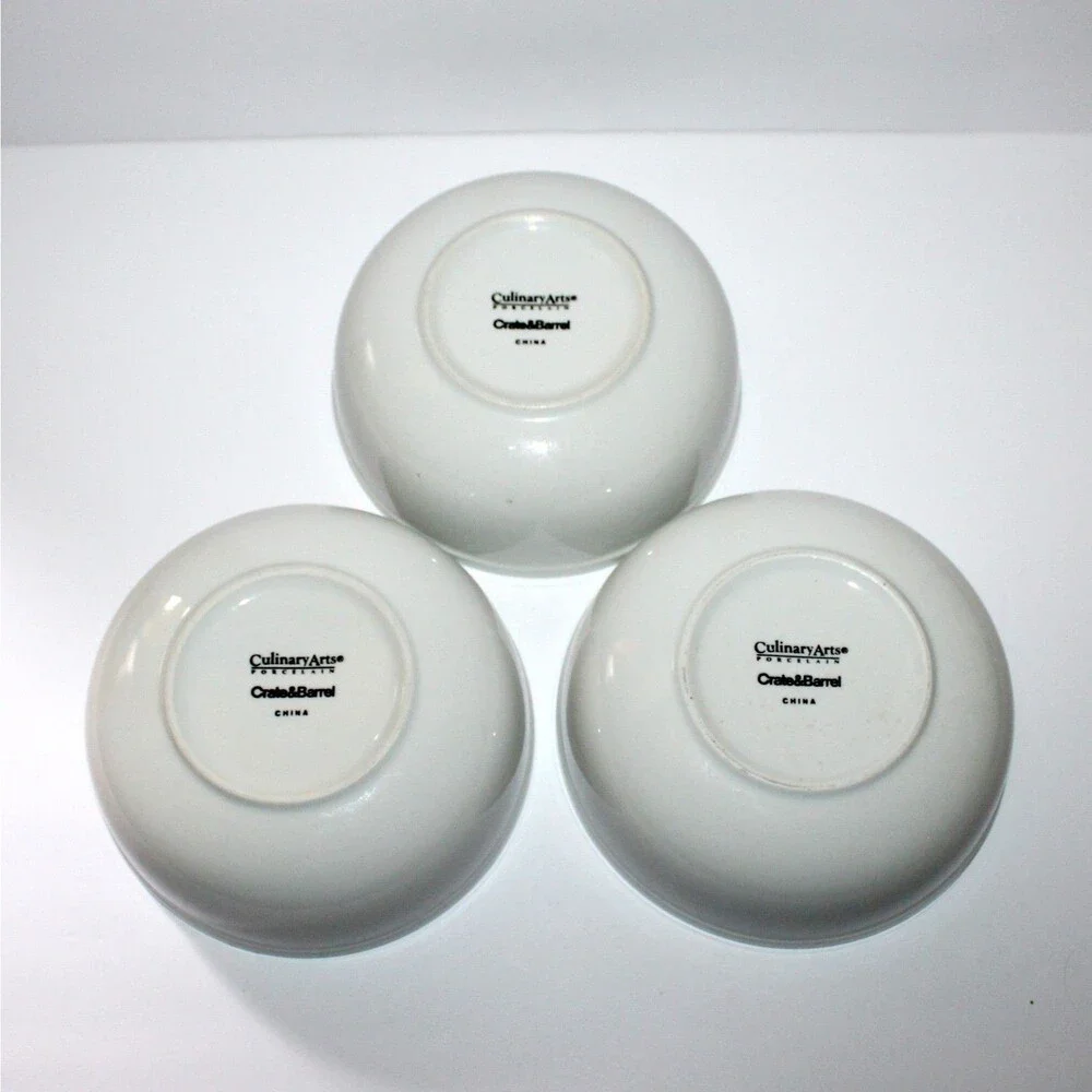 Crate & Barrel Culinary Arts soup cereal bowl lot of 3 white porcelain